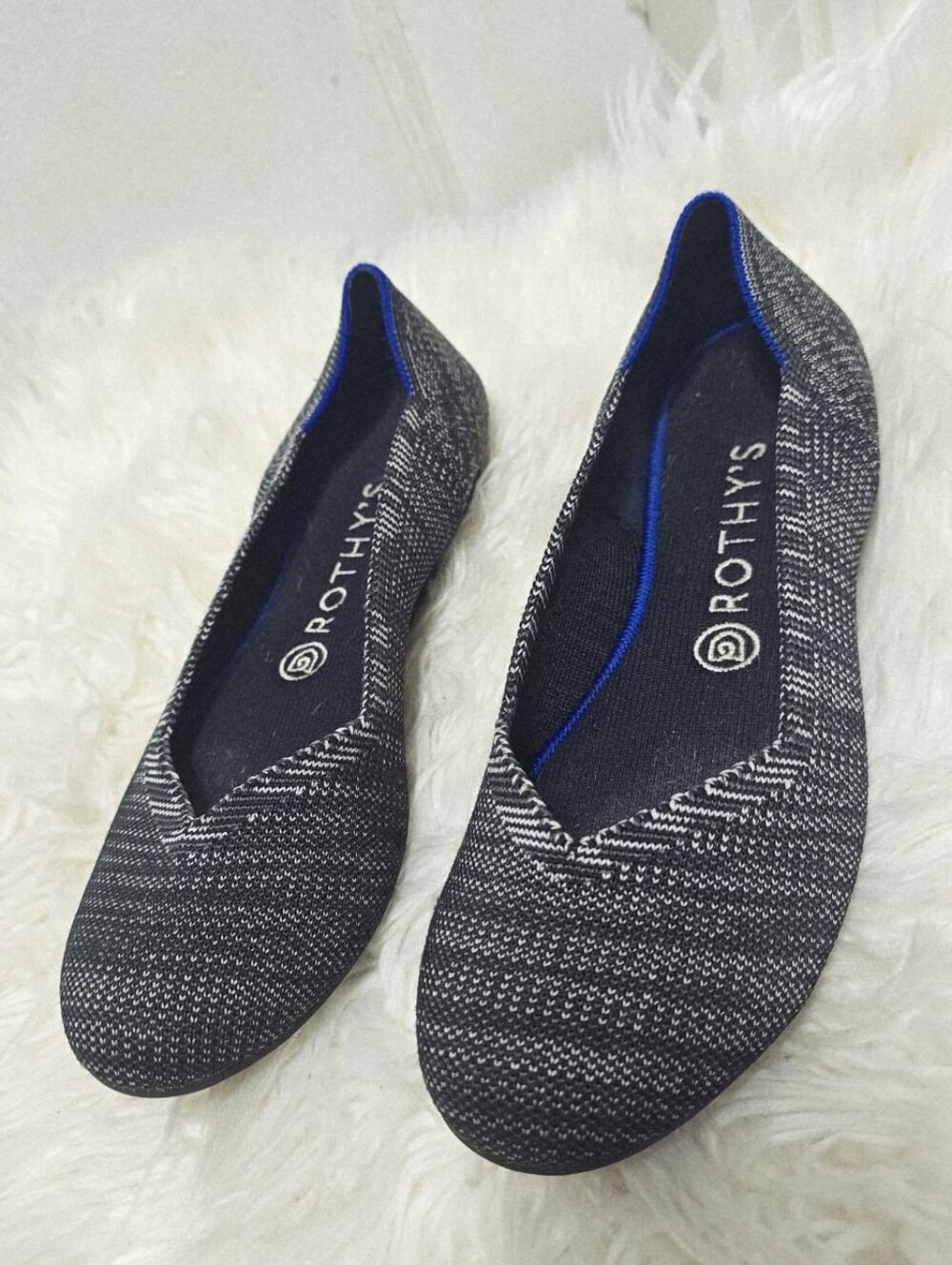 Rothys Charcoal Grey Birdseye Round Toe Slip-on Flats Women's Size 8.5
